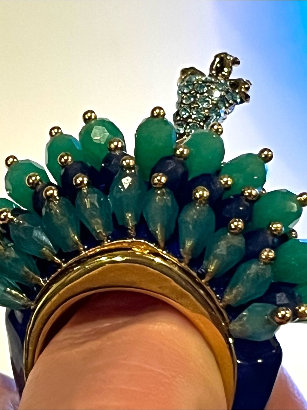 ♠️ Kate Spade Full Plume Peacock Statement Pave Crystals Cocktail Ring - Picture 10 of 12